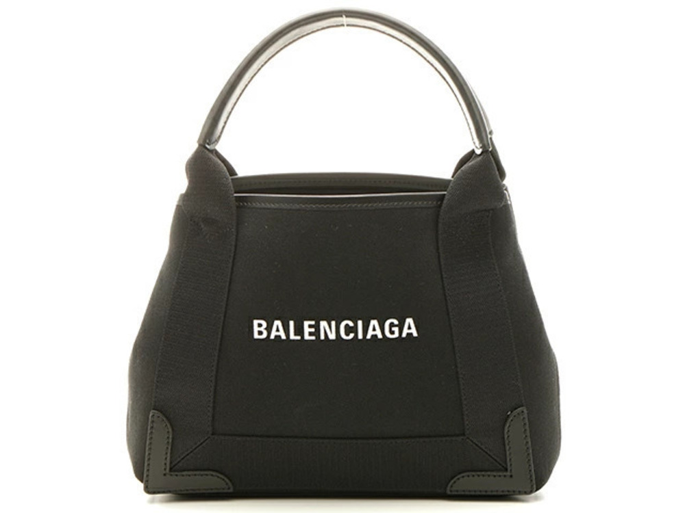 Balenciaga Navy Blue Cabas Black Canvas Calfskin Handbag